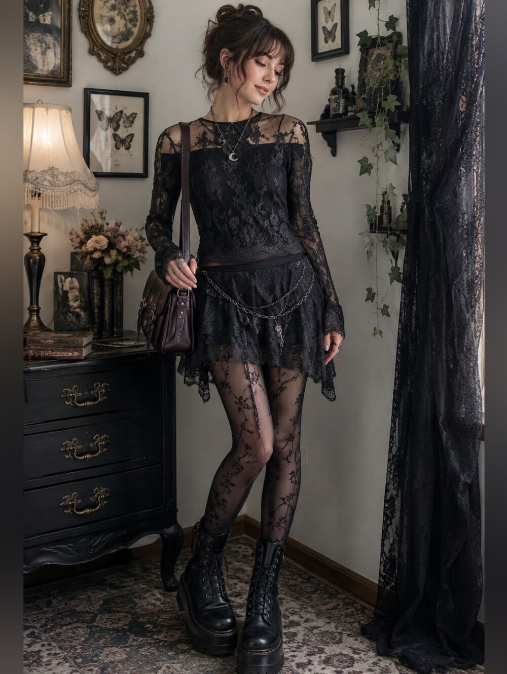 Layering Top Sheer Floral Lace Long Sleeve Top S Whimsigoth Fairy